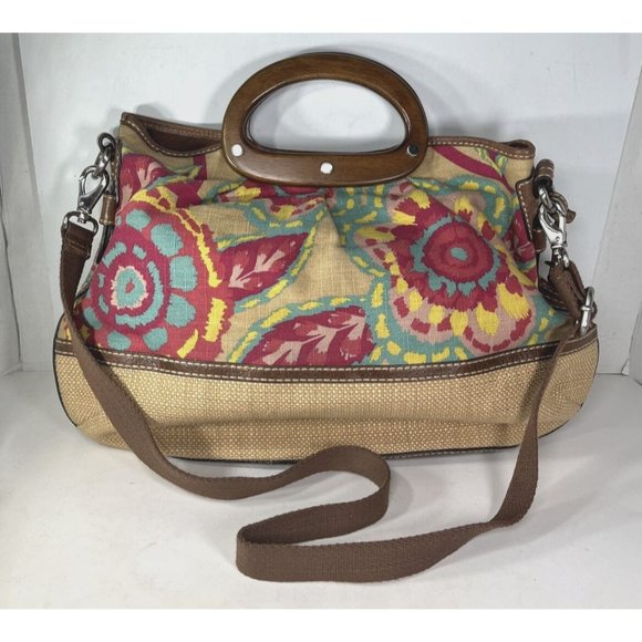 Fossil Fabric and Leather Geometric Floral Print Satchel Shoulder Bag - Picture 2 of 16